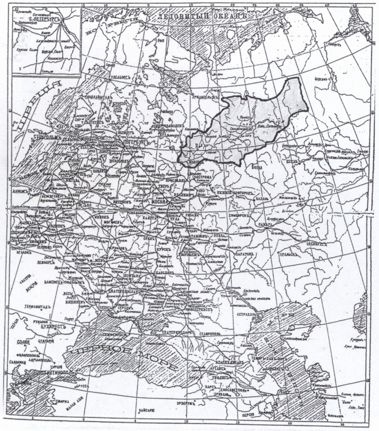 Карта России из дневника путешествия В.В. Кандинского по Вологодской губернии